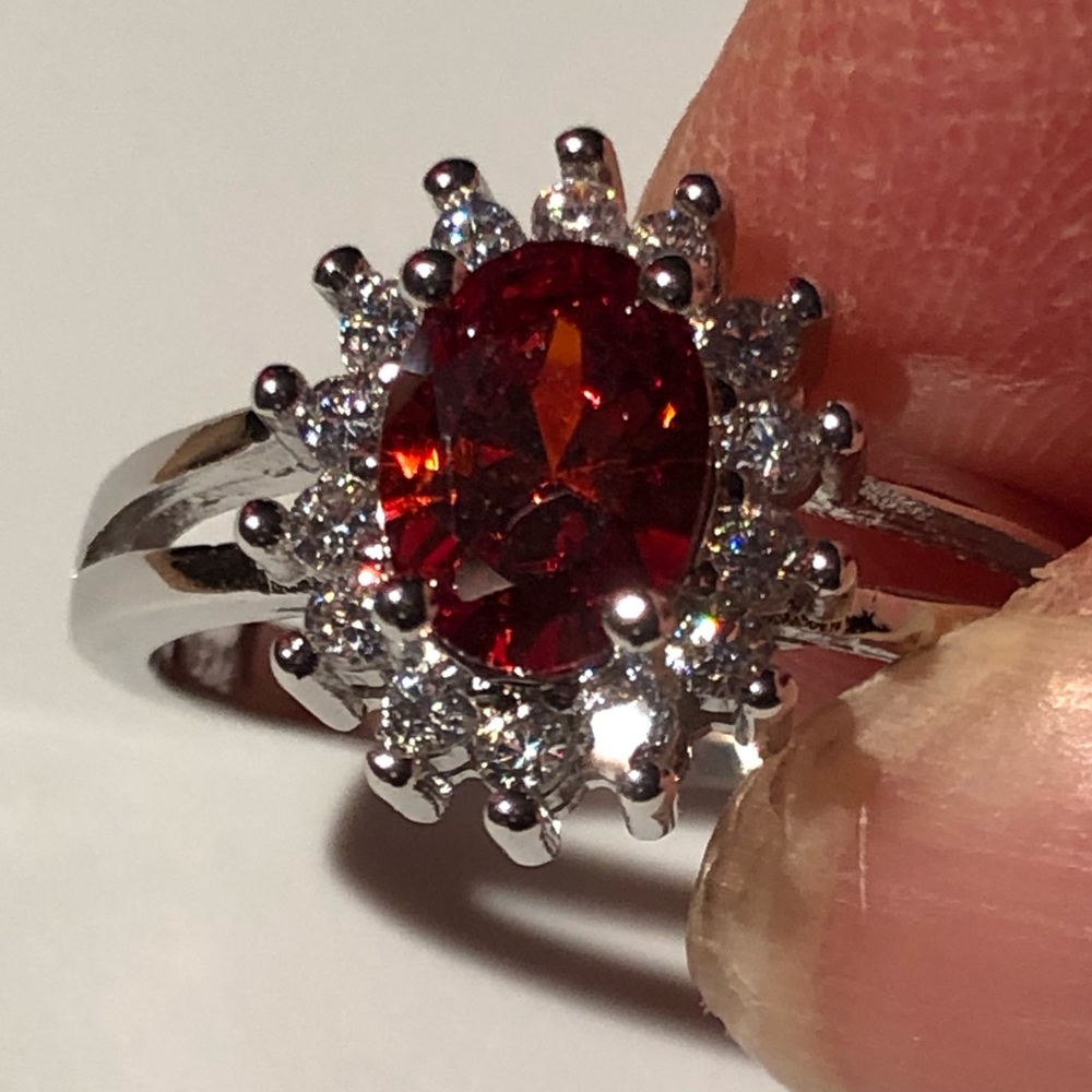 Beautiful Red Cubic Zirconia &14 Clear ones 925 SS